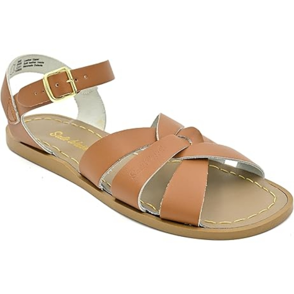 Salt Water Sandals by Hoy in Tan with Gold Buckle Fit Like 7W